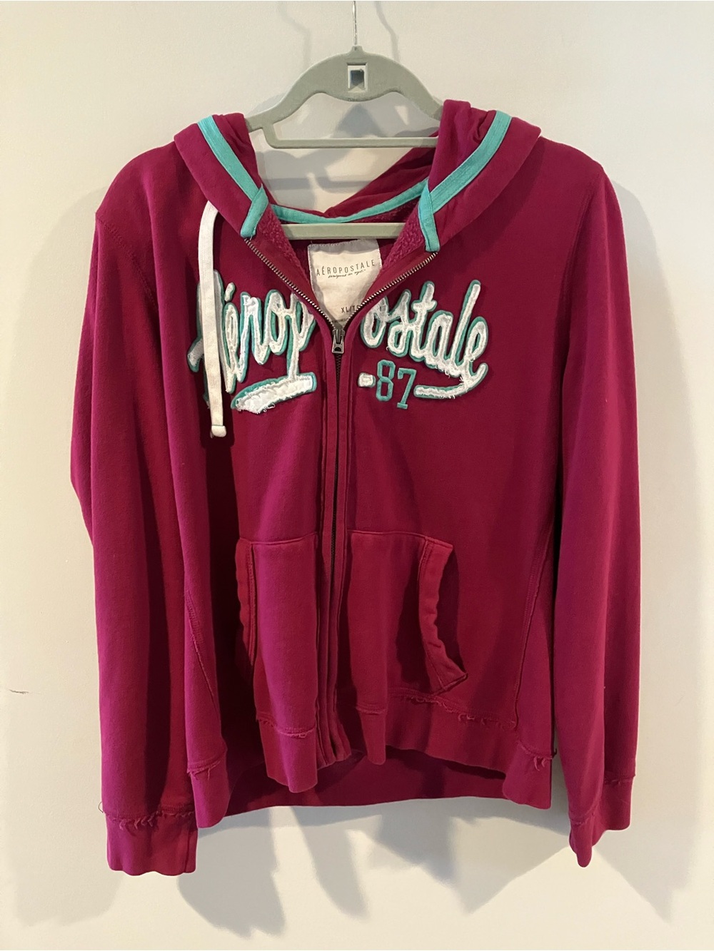 Aeropostale Magenta Zip Hoodie with Aqua Trim